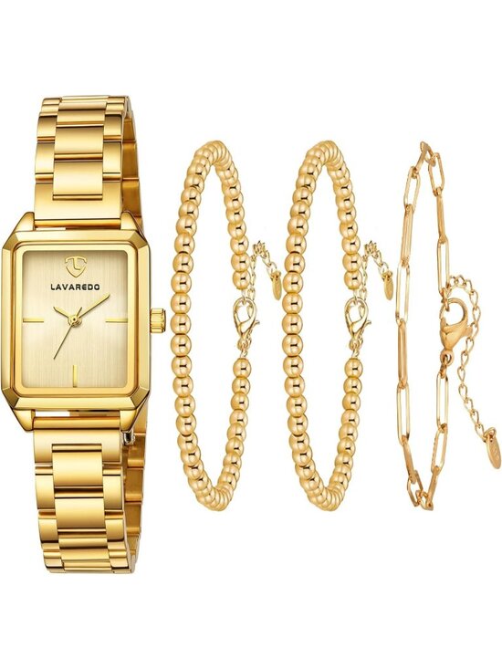 Women\'s All Gold Analog Stainless Steel Waterproof Luxury 4 Pecs Bracelet Watch main image 6